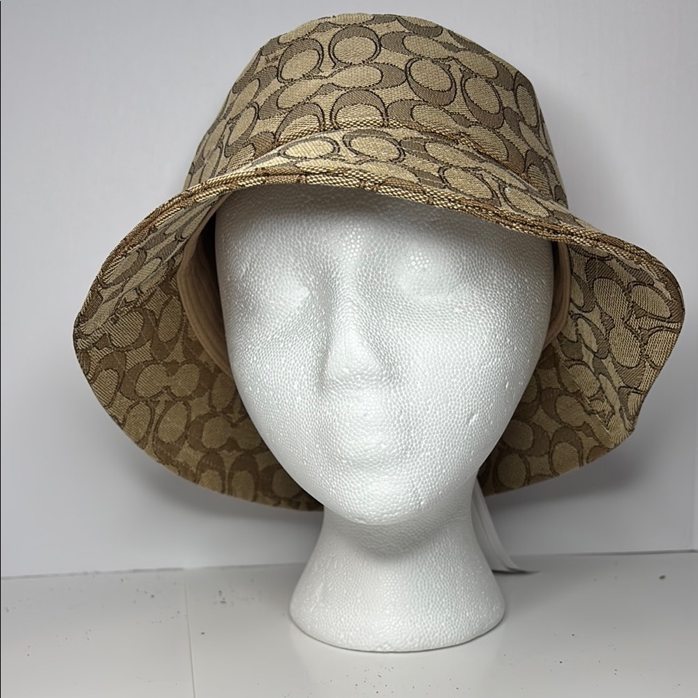 Coach Tan Textured Sun Hat with Wide Brim